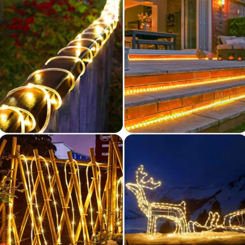 guirlande lumineuse solaire 12m 100 leds multicolore spirale moderneextérieur piquets led autonomes ip55