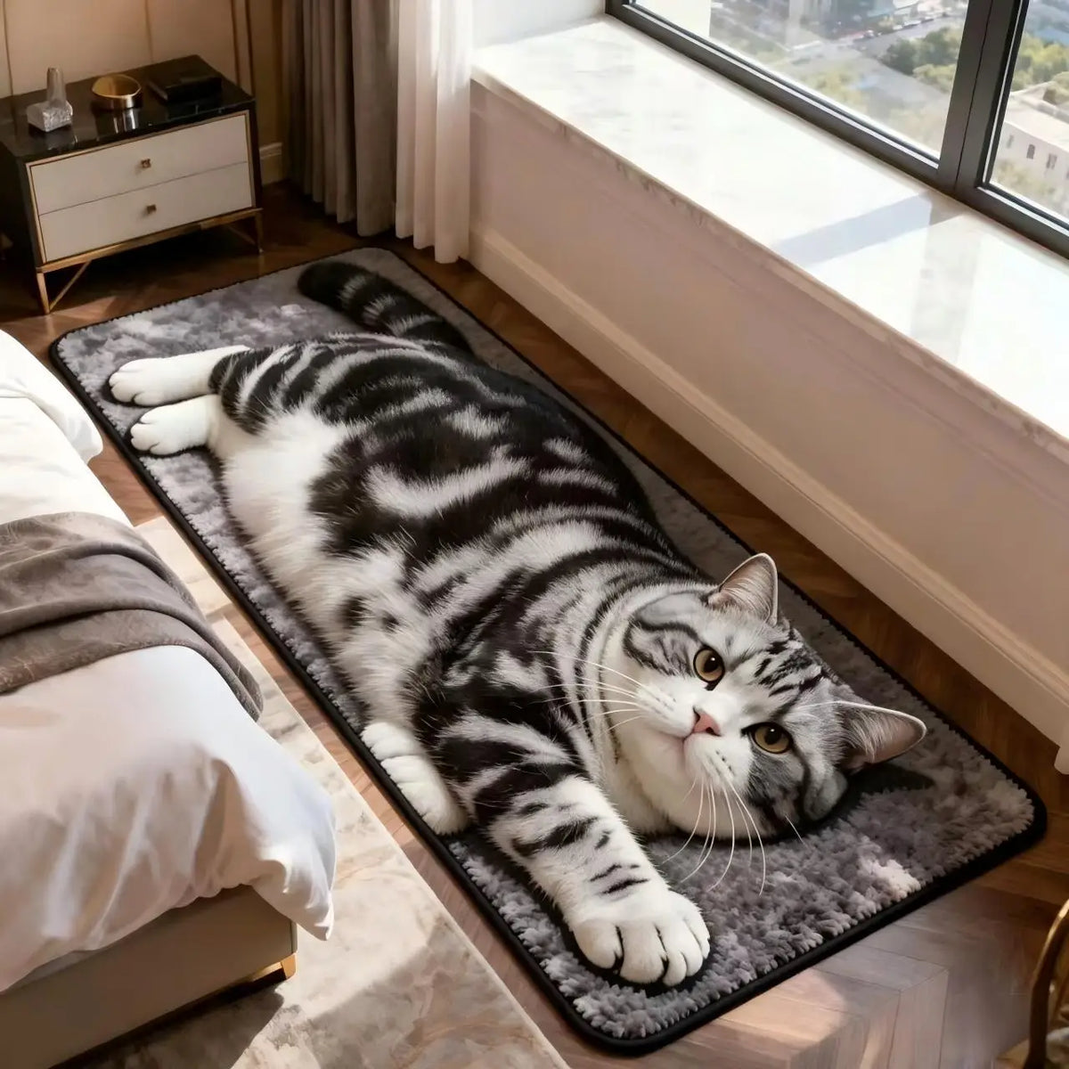 tapis gris imprimé chats moderne antidérapant hand washable durable résistant taches chambre bain