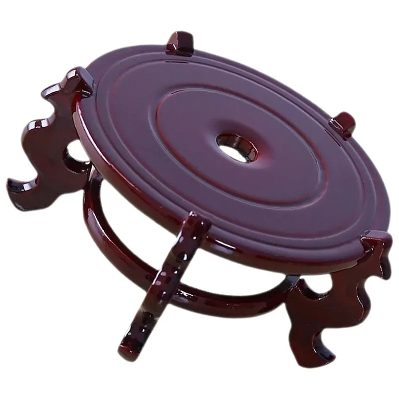 supports bois marron plantes asiatique décoratif motifs sculptés 7cm hauteur 12cm diamètre