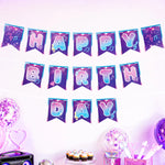 guirlande fanions violet bleu blanc rose étoiles notes musicales paillettes fil festif anniversaire enfant