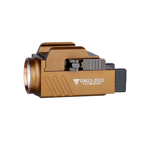 lampe torche tactique led rechargeable dorée puissante arme rail picatinny aluminium robuste