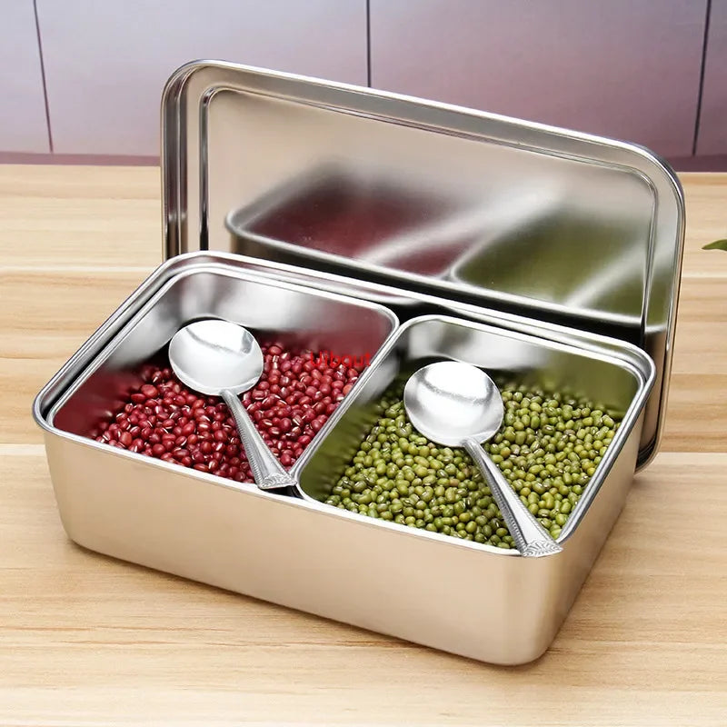 boîte épices argentée moderne cuillères épices incluses distributeur condiments inoxydable respectueux l'environnement