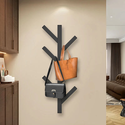 Porte-manteau mural vertical noir 5 crochets design moderne