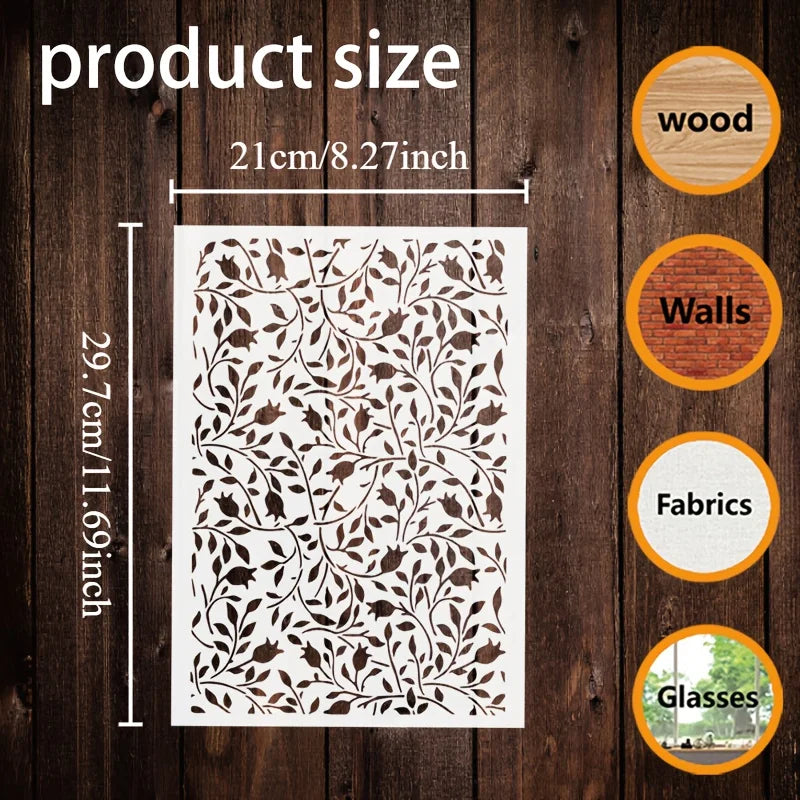 stencils diy opaques feuilles branches floral artisanal blanc vert clair brun clair a4 peinture