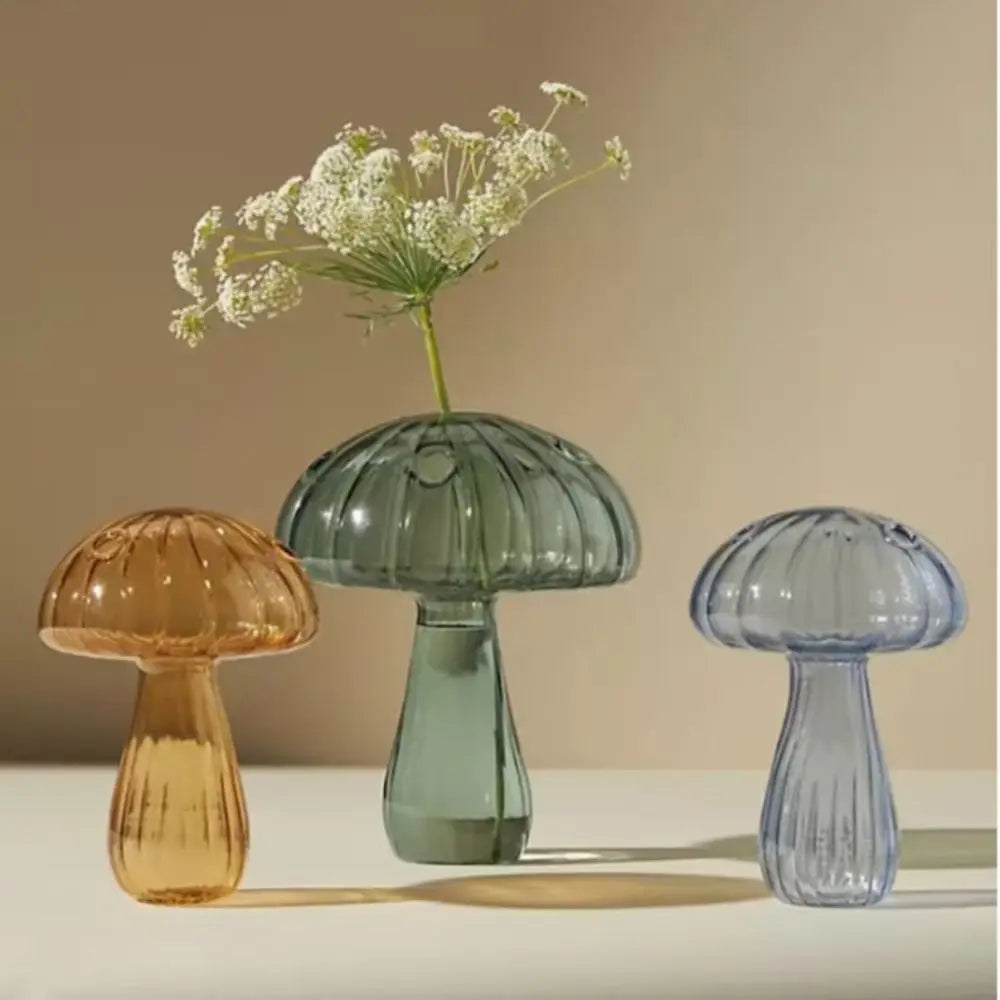 vase champignon verre transparent moderne décoration fleur verte bleue rouge orangée rose