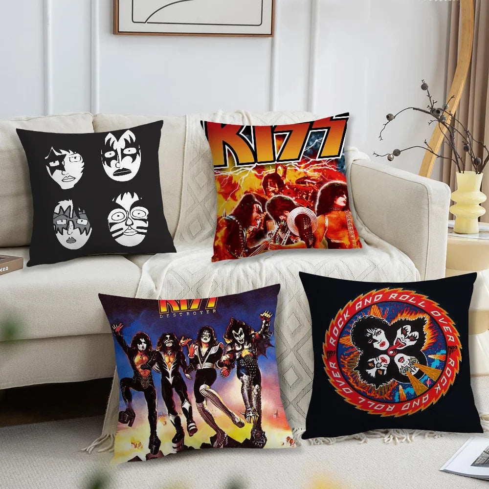 taie d'oreiller motif kiss rock noir imprimé polyester coton décoratif coussin siège salon voiture