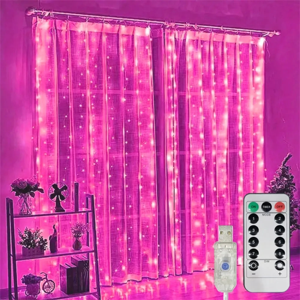 guirlande led rose rideau cascade lumière festives télécommande saint valentin mariage