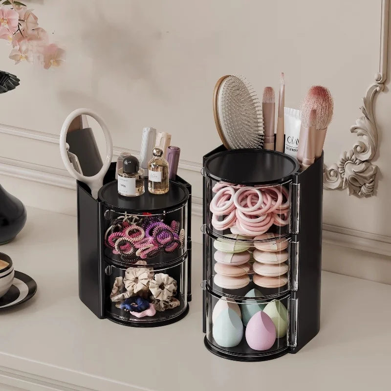 organisateur accessoires coiffure transparent blanc rose noir moderne elastiques pinces brosse cosmétiques rangement