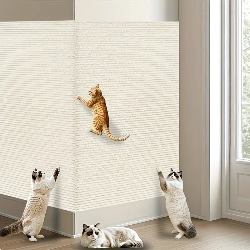 tapis griffage chat adhésif sisal moderne beige rayures horizontales 100x40cm protection meubles