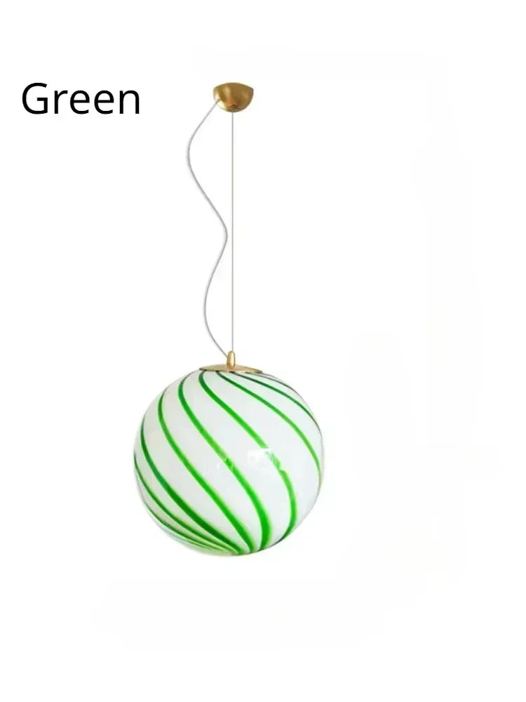 Suspension lumineuse moderne rayées horizontales blanc rouge verte pince dorée chambre salon étude