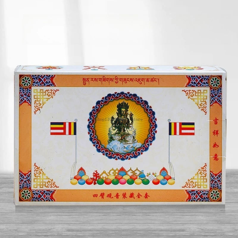 statues bouddha complète kit rituel instructions poudre sacrée rouleaux prières traditionnellements décoratives