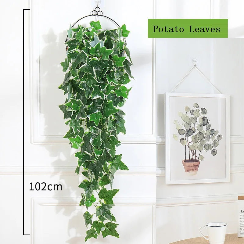 guirlande artificielle feuilles vertes moderne extérieur accrochable 100cm 66feuilles 25cm diameter