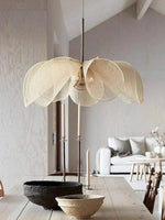 Suspension lumineuse tissu beige motif feuilles moderne opaque pendentif chambre salon étude