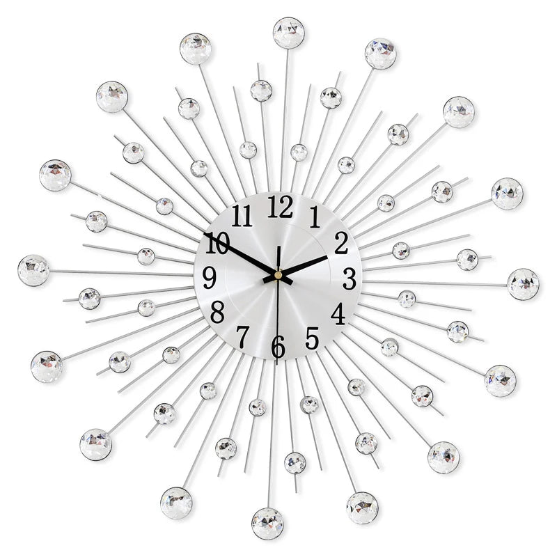 horloge murale moderne brillantes radiaire argenté aiguille métal