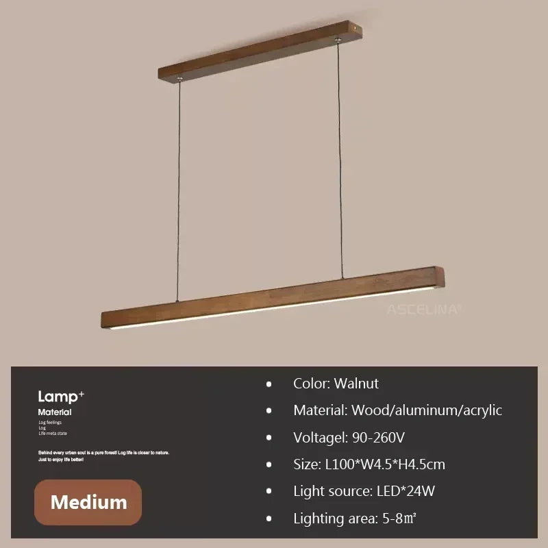 lampe suspendue bois naturel moderne lustre led long salle manger cuisine salon minimaliste