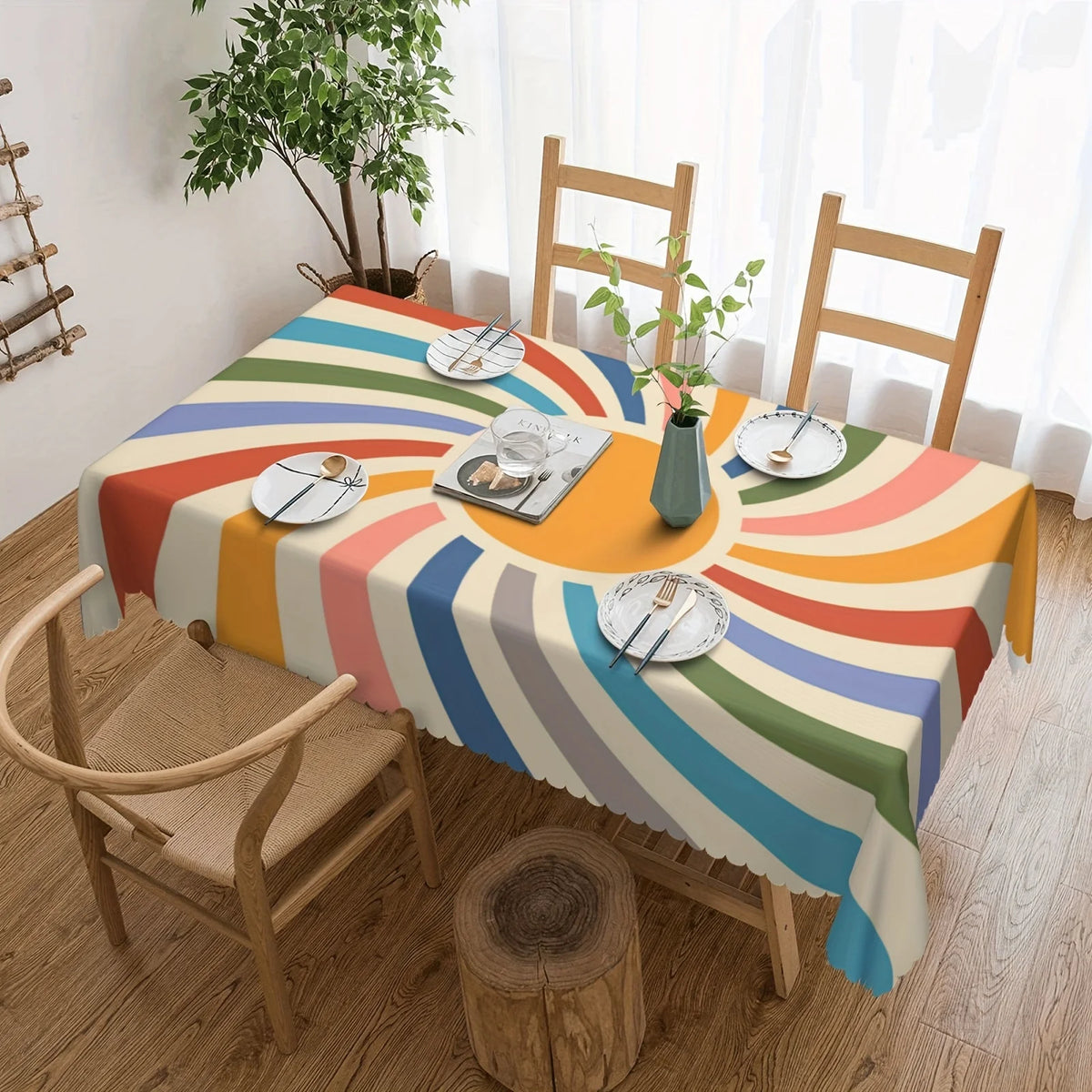 nappe rectangulaire imperméable multicolore rayures arc ciel moderne fête mariage table manger déco boho