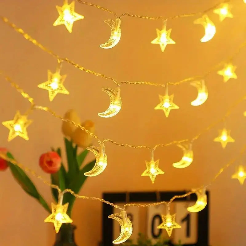 guirlande lumineuse étoiles lunes multicolore décoration chambre ambiancé féerique autoéclairée led