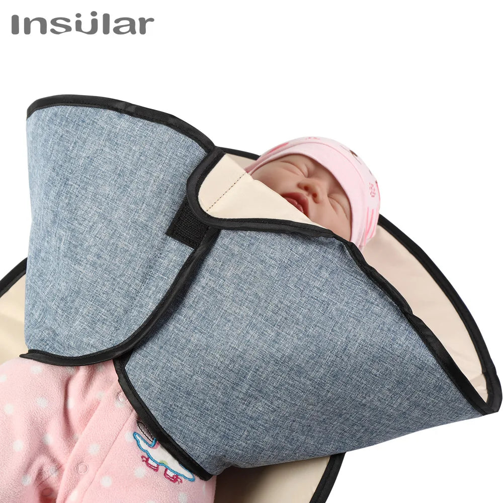 tapis langer pliable bébé denim gris rose sobre fonctionnel sangles velcro adaptable poussette