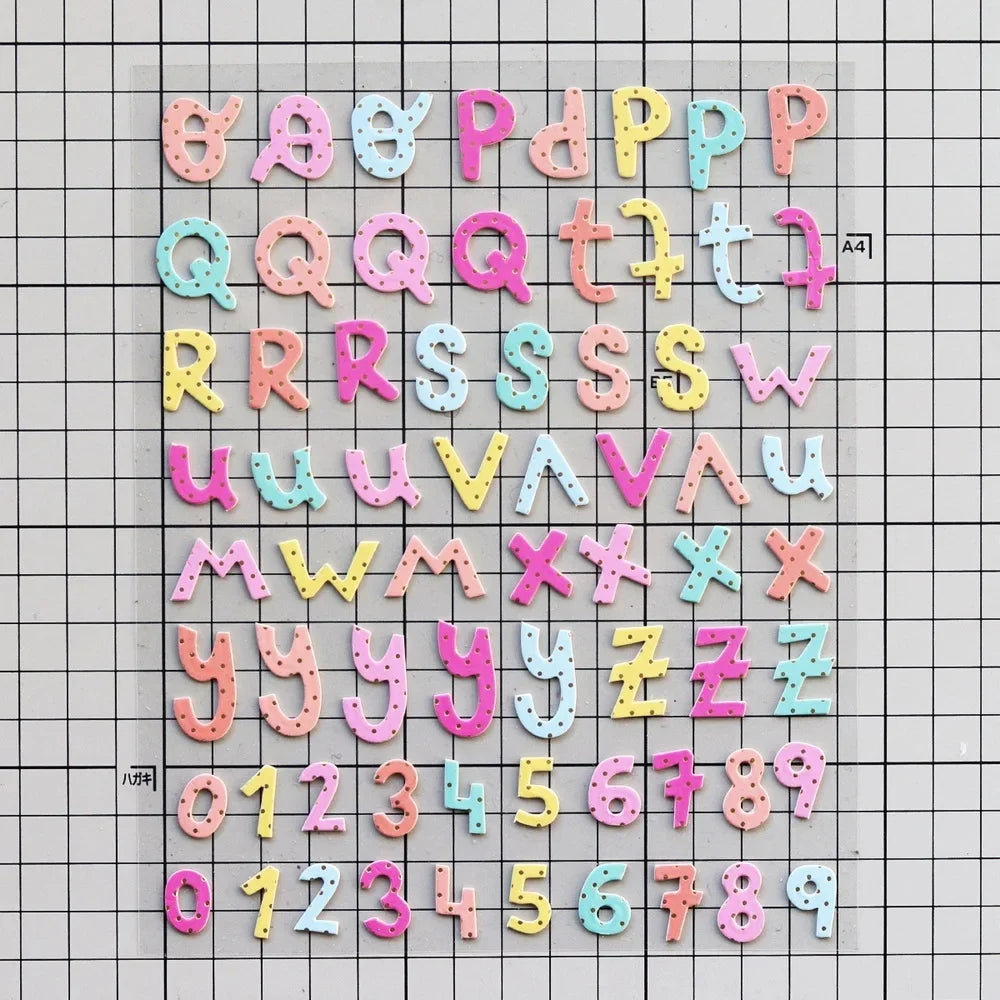 lettres alphabet bois multicolore points polka macaron adhésif numéroté scrapbooking agenda
