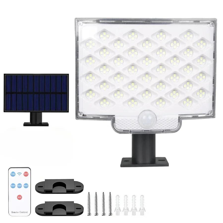 lampe solaire murale moderne capteur mouvement télécommande ip65 étanche led noir bleu blanc