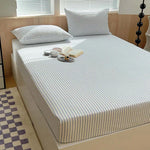 housse lit rayures blanches bleues coton élastique moderne adultes chambre literie blanc bleuclair