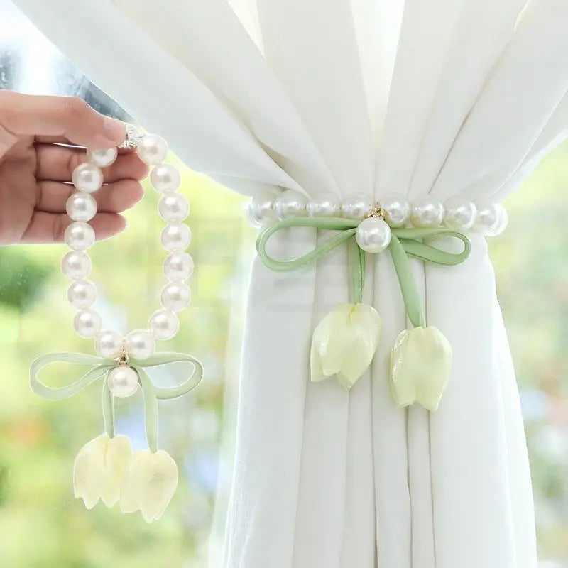 bracelet tulipe fleur ruban décoratif féminin blanc vert clair fleurs moderne