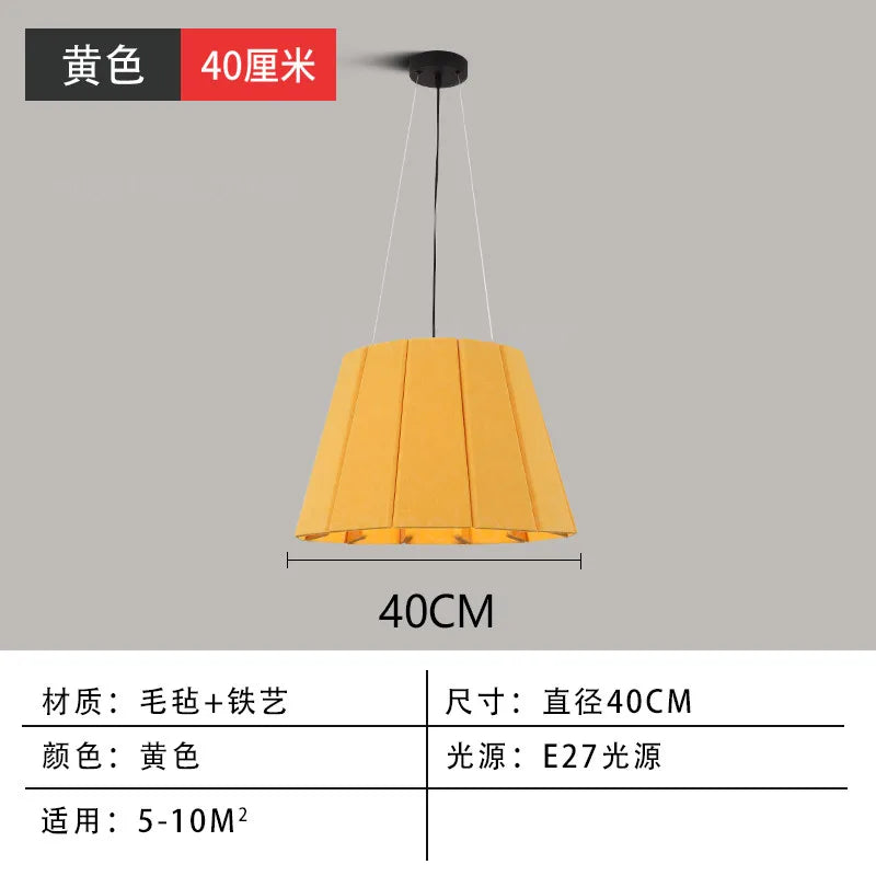 Suspension lumineuse moderne plissée jaune fixée chaînes salon chambre