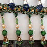 ruban décoratif strass tissu brodé élégant traditionnel bleu vert rouge or argent