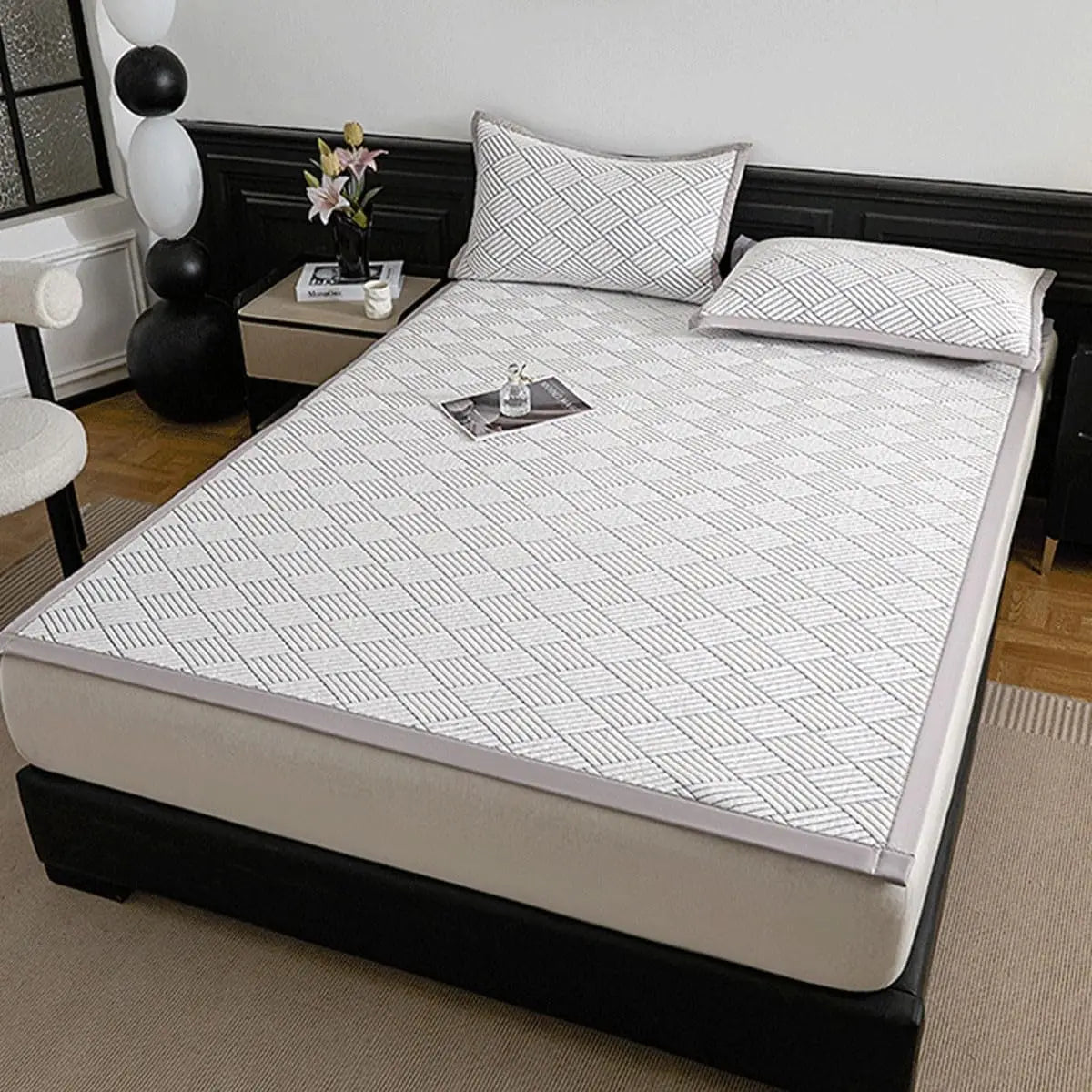 couvre lit moderne rayé gris blanc doux antibruit dimensions diverses adultes chambre lit refroidissement