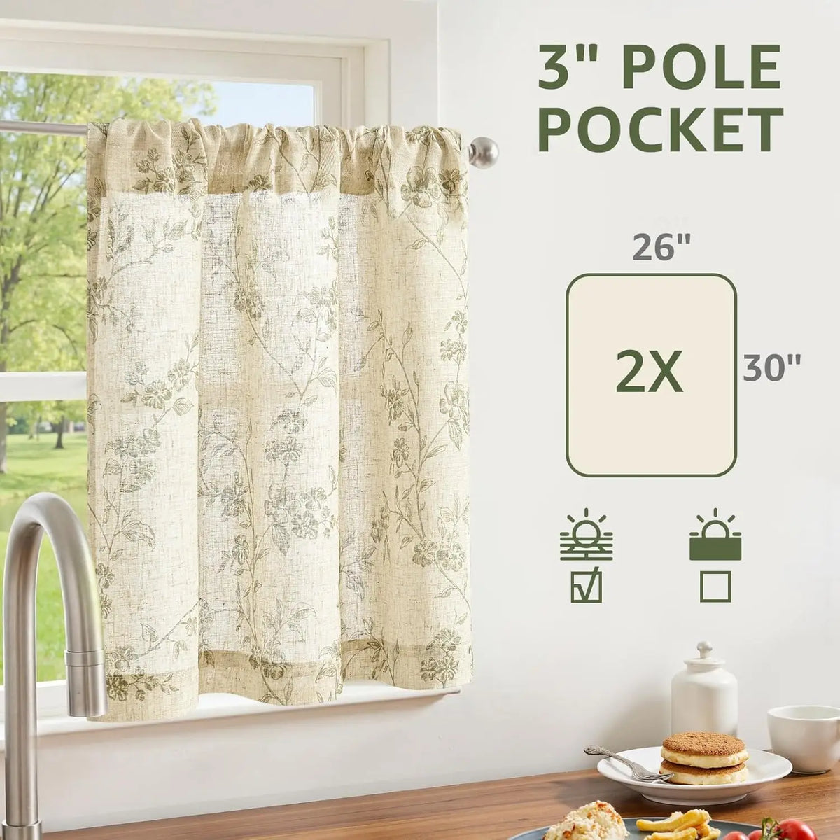 rideau imprimé floral motif botanique vintage semi transparent rustique cuisine maison