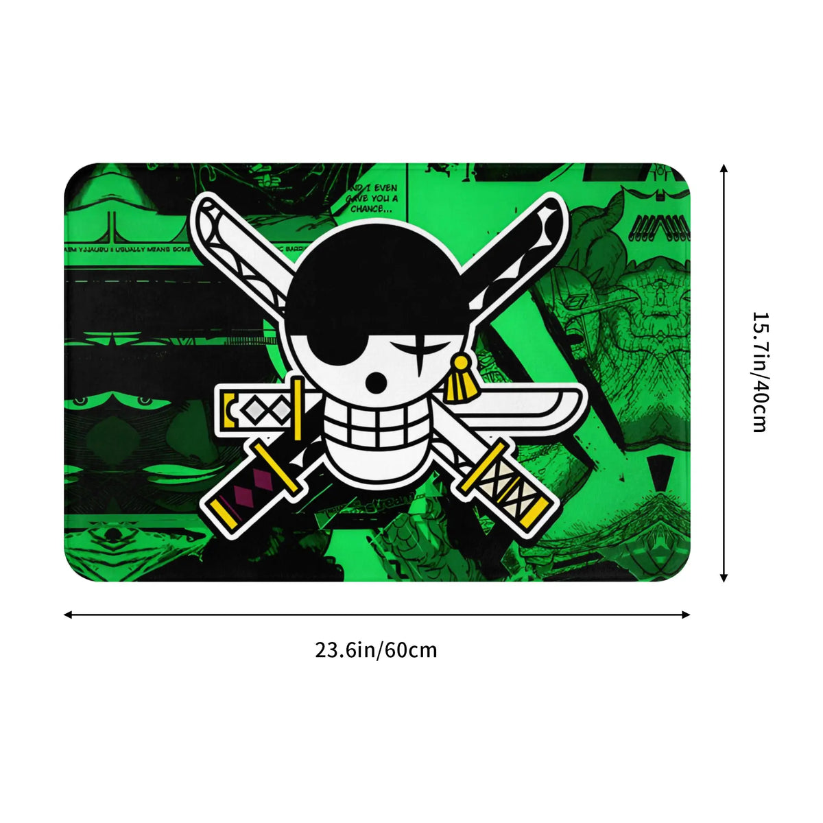 tapis sol antidérapant one piece zoro épées croisées moderne vert noir blanc