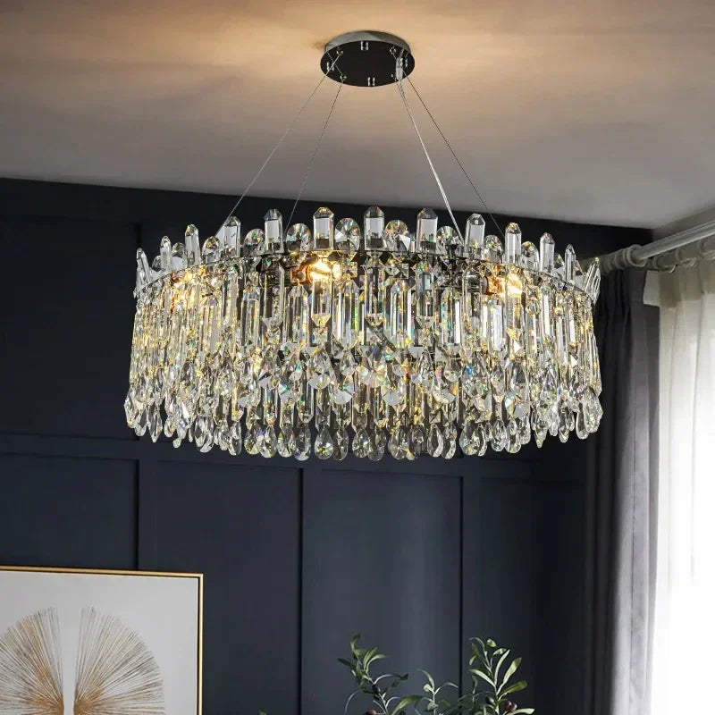 lustre moderne élégant cristal transparent doré salon chambre restaurant