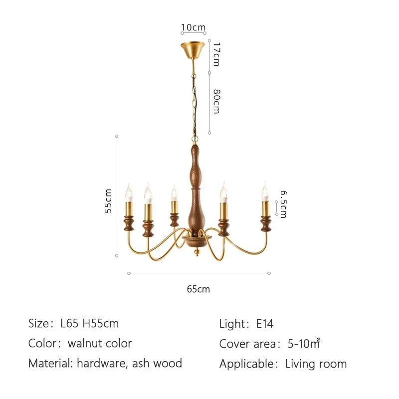 lustre salon doré bois classique têtes sans ombre éclairage hall chambre