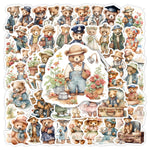 sticker illustratif teddy bear multicolore scène pêche jardinage voyage adhésif waterproof moderne scrapbooking journal