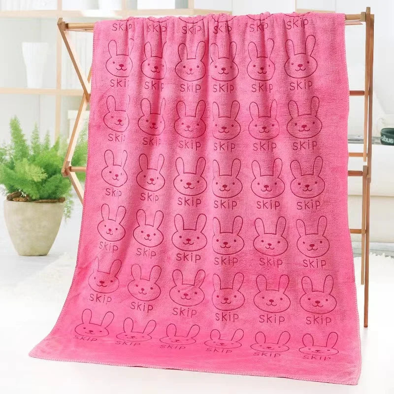 grande serviette bain microfibre enfant motif lapin doux absorbante séchage rapide coton