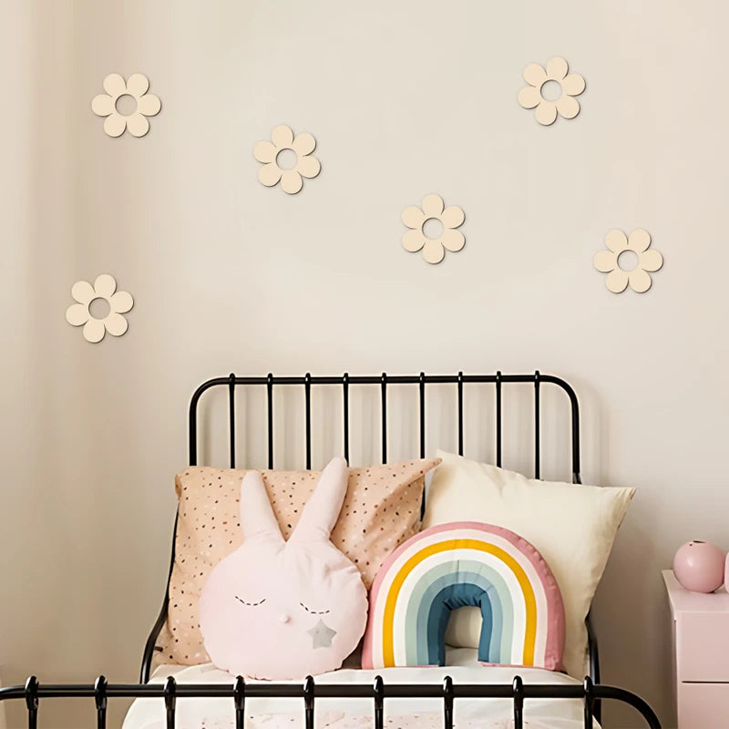 décorations murales fleurs bois brut deco enfant couleurs pastel fixations mur anniversaire mariage