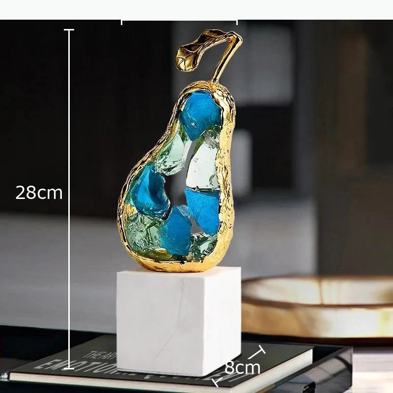 sculpture moderne or fruit marbre transparent poire pomme décoration intérieure contemporain