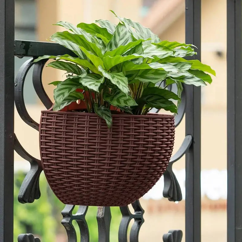 Pots suspendus imitation tressage blanc noir marron foncé système irrigation succulentes