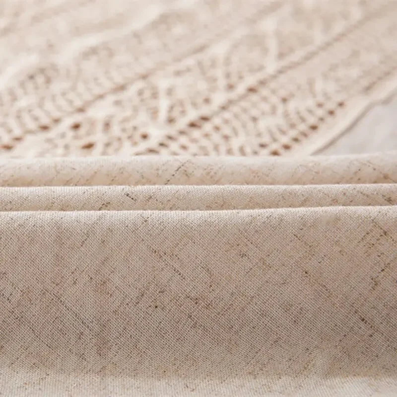 nappe table rectangulaire beige clair rustique boho chic tissée motifs franges
