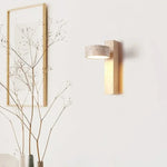 lampe murale moderne bois papier peint beige taches brunes wabi sabi led fixée mur