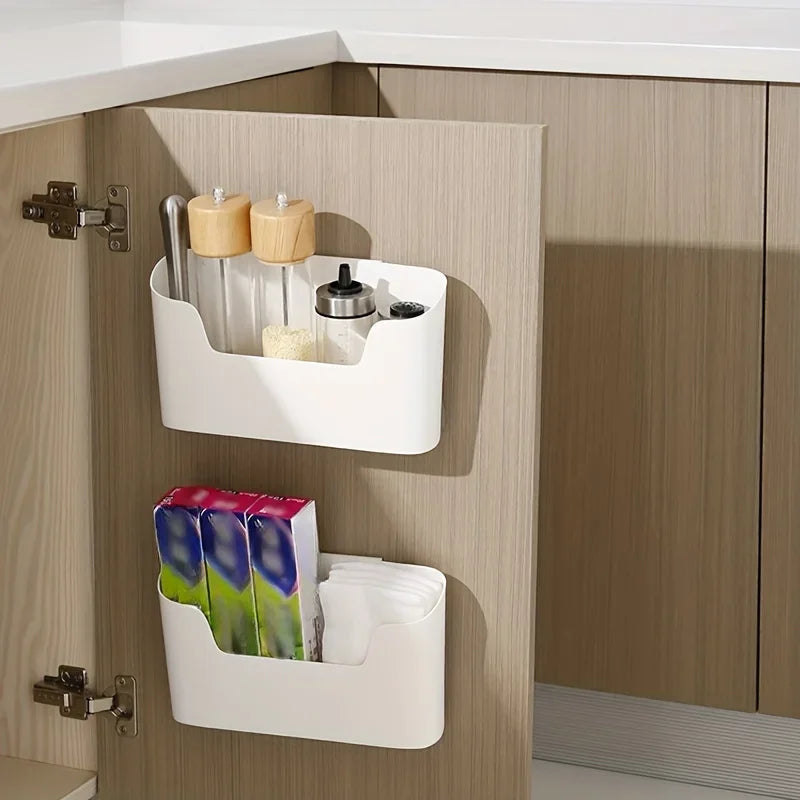 rangement adhésif mural blanc minimaliste porte sacs cuisine épices papier ustensiles toilette moderne
