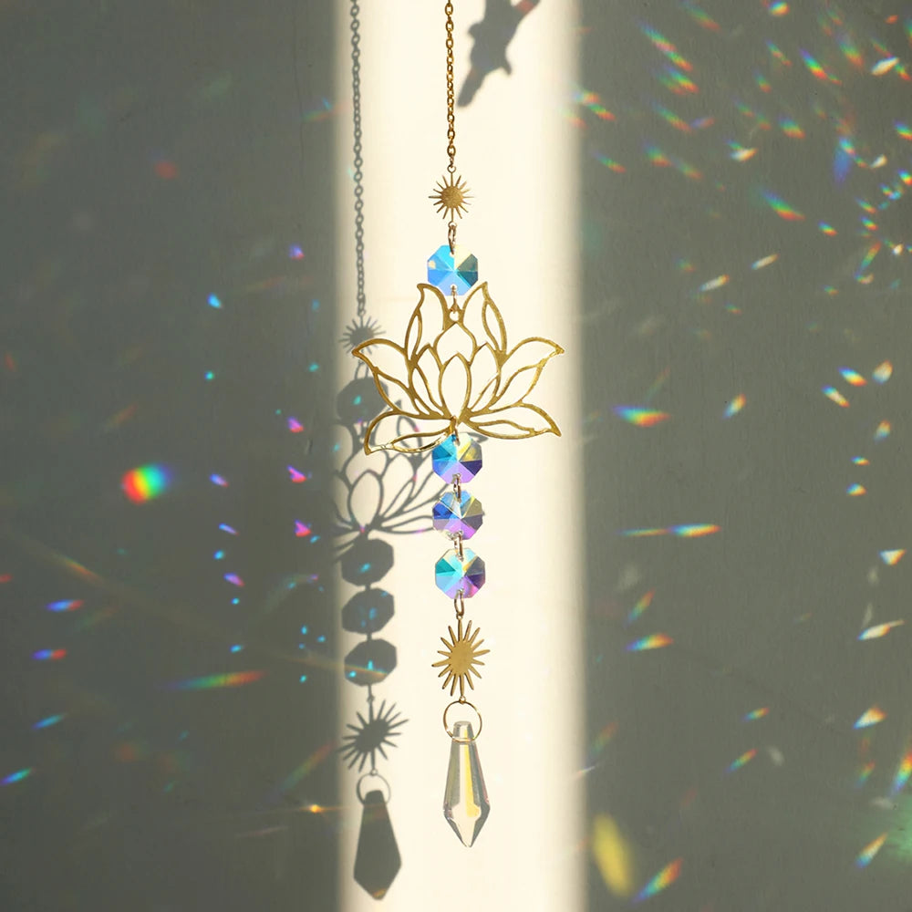 décoration murale suncatcher or multicolore fleur lotus artisanal bohèmeextérieur chambre jardin