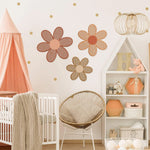décoration murale bohème fleurs ajourées rose bois enfantine rustique vintage 25cm 22cm 20cm