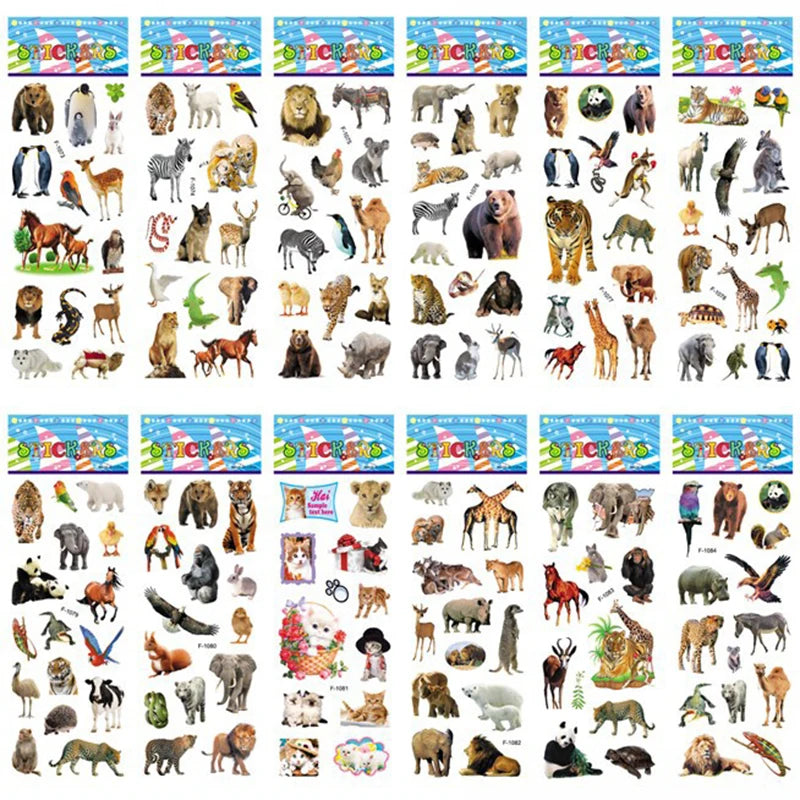 sticker animal multicolore réaliste adhésif scrapbooking diy bricolage enfant kawaii 10 feuilles