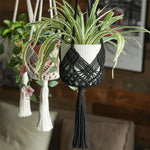 Sac plante suspendu macramé boho pot blanc anneaux beiges noirsintérieurextérieur