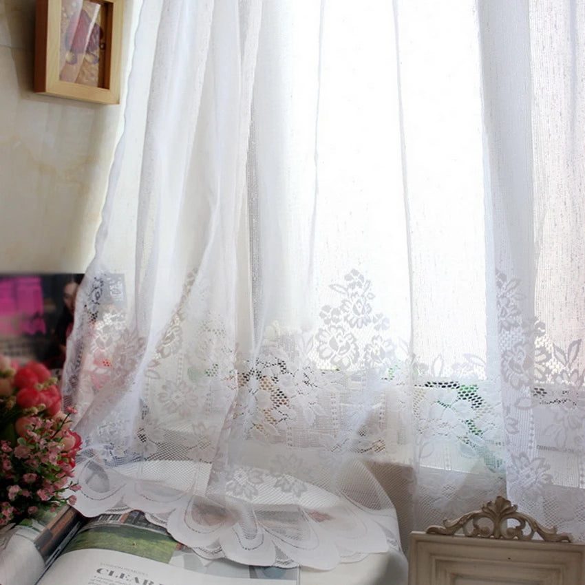 rideau partition blanc dentelle fleur translucide classique 100 polyester 60cm 90cm