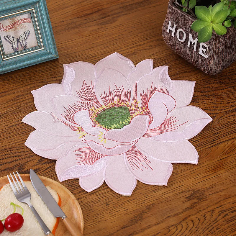 serviettes table orange rose vert rouge moderne fleuries coton polyester variante blanc