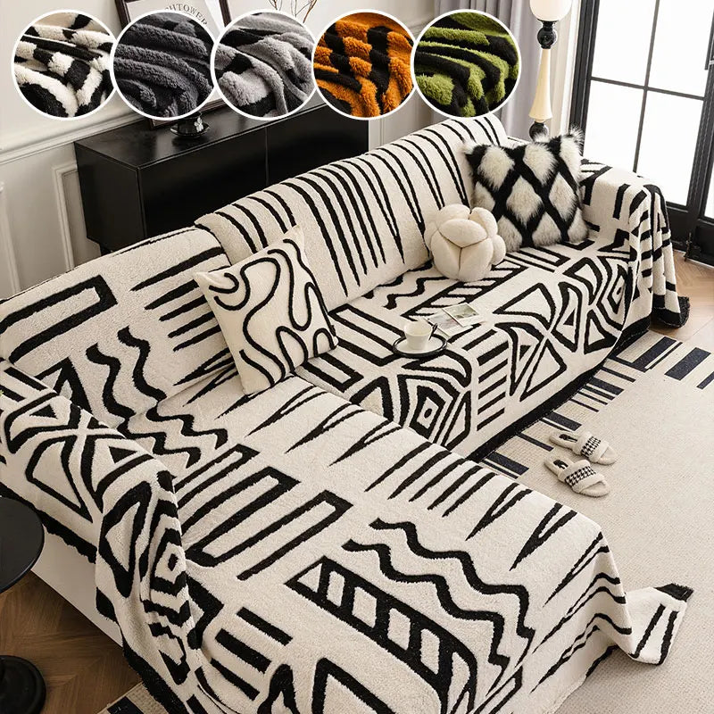 couverture canapé moderne polyestère géométrique opaque hiver noir blanc minimaliste