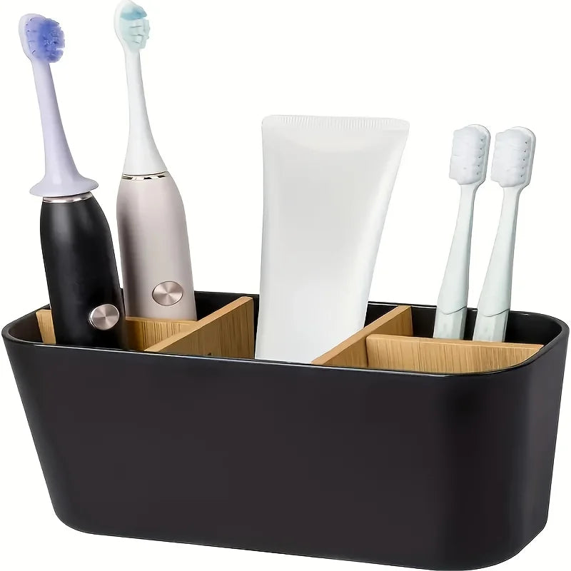 organisateur vanity bois blanc noir rangement brosses électriques tubes dentifrice minimaliste moderne