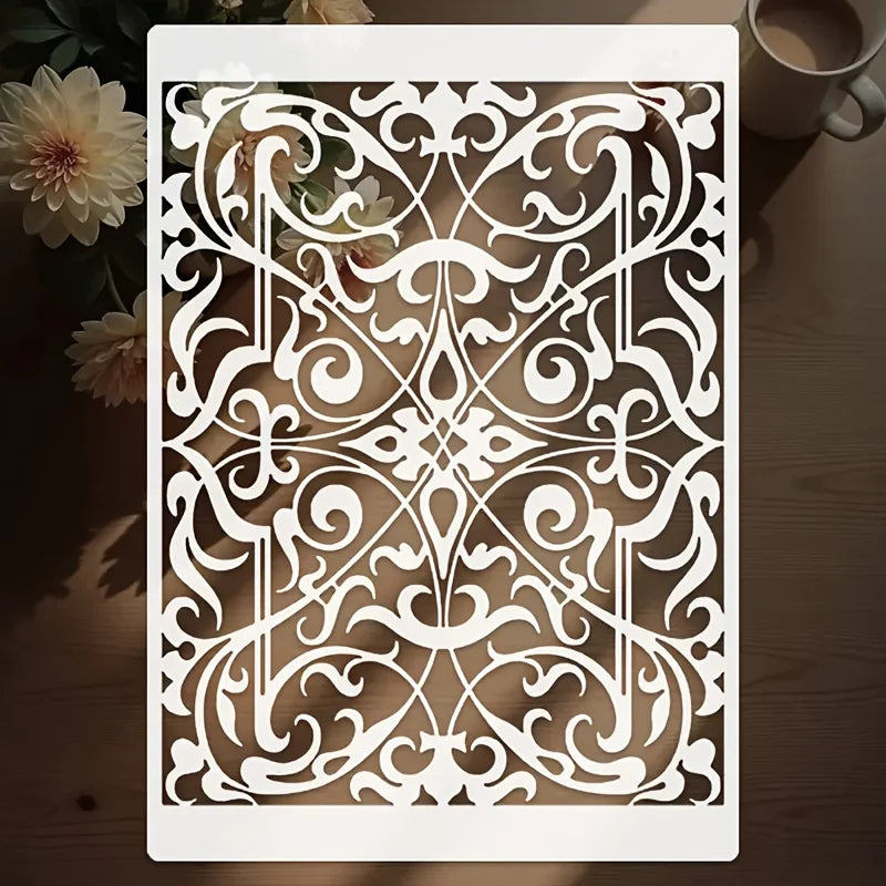 pochoirs stencil blanc ornements floraux art nouveau peinture murale gaufrage décoration scrapbooking